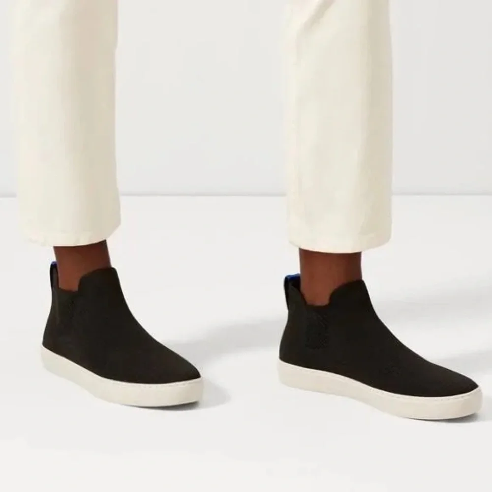 Rothy's The Chelsea Black Hi Top Sneaker Sporty Pull On Shoes Women’s Knit Boot - Picture 5 of 9